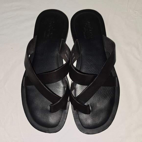 Mercanti Fiorentini Black Italian Leather Belted Toe Loop Sandals Men's Size 13 - Picture 4 of 7